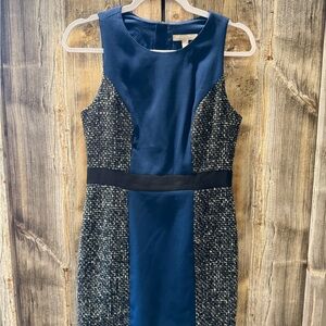 Banana Republic Blue and Black Tweed Midi Dress